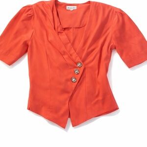 Vintage Michael Blair Coral Button-Front Blouse – Short Sleeve Retro Top
